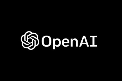 A white logo of OpenAI with a black background