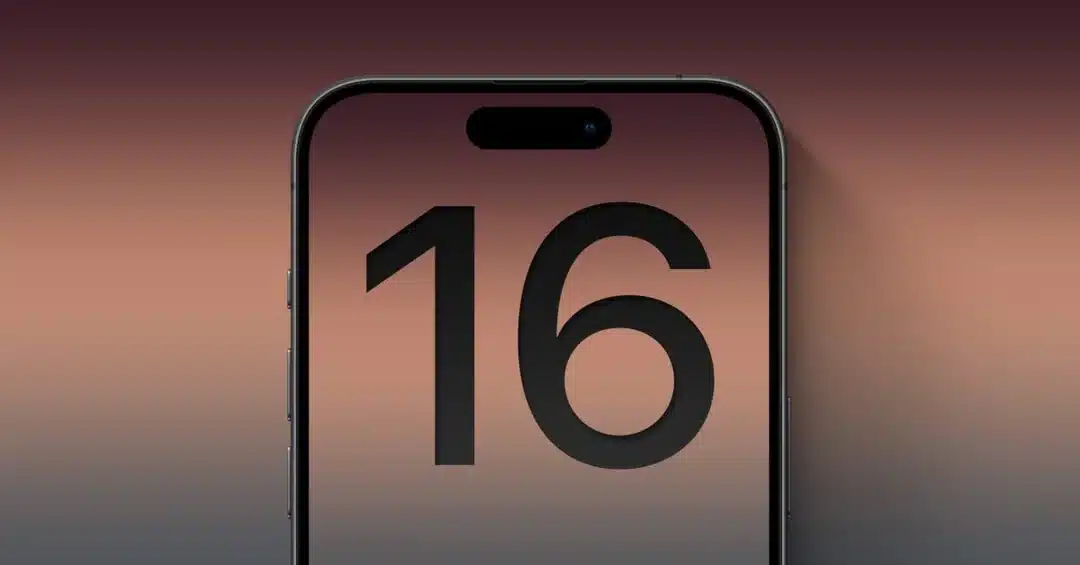 An image of the iPhone 16 with its front display with the number 16 on the screen.