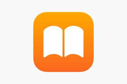 Apple Books app icon with an orange background.