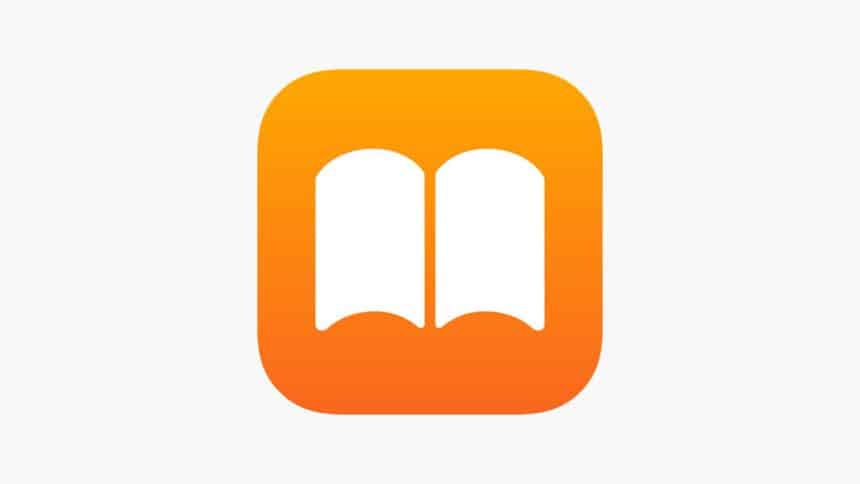 Apple Books app icon with an orange background.