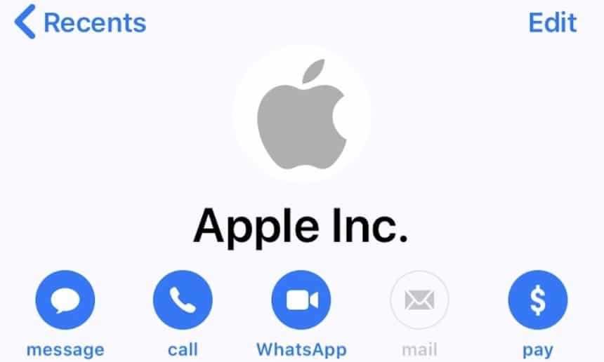 Fake Apple Inc. caller ID screen.