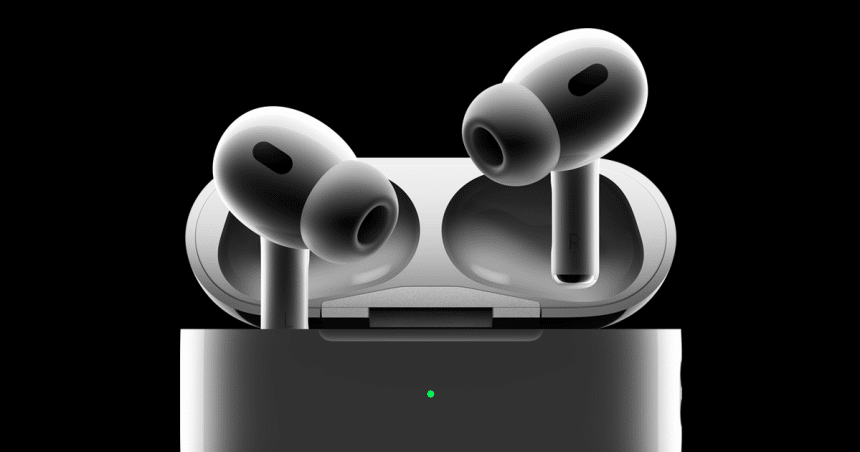 AirPods Pro earbuds in their charging case.
