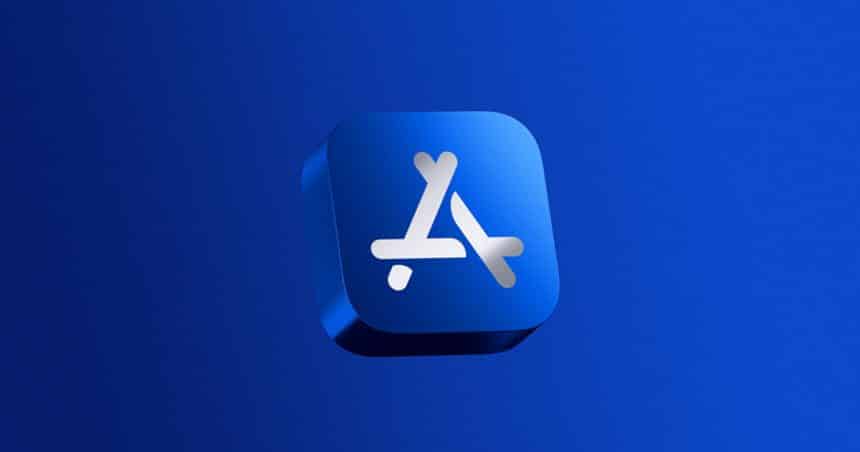 App Store logo on a blue background.