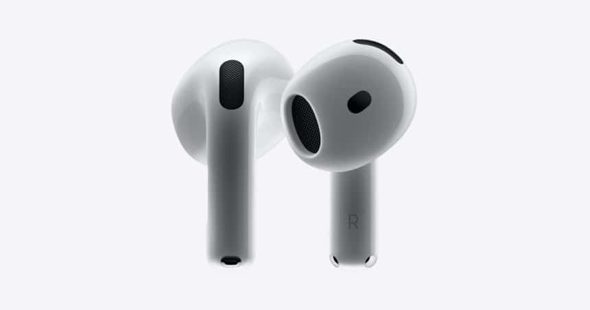 Close-up of Apple AirPods with a sleek white design.
