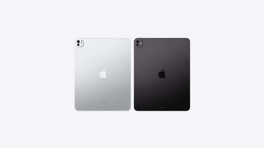 Back view of silver and black iPad Pro models.