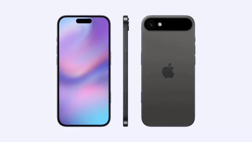 iPhone 17 concept showing front, side, and rear views.