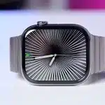 All-glass Apple Watch with a modern design and metallic strap.