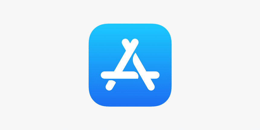 Apple App Store logo on a blue gradient background.