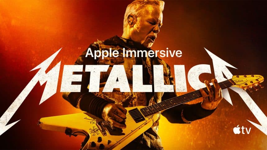 Metallica performing in an Apple Immersive concert on Apple TV.