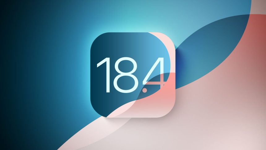iOS 18.4 logo with abstract background.