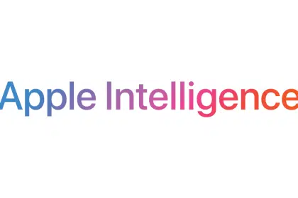 Apple Intelligence logo with colourful gradient text.