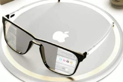 Apple smart glasses concept showing interface projected on lens.