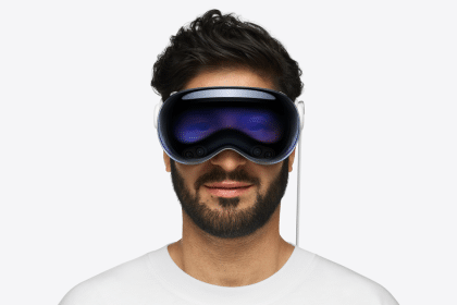 Man wearing Apple Vision Pro headset.
