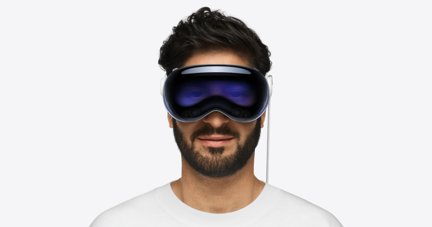 Man wearing Apple Vision Pro headset.