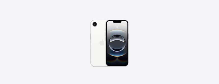 Front and back view of Apple iPhone 16e in white