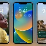Three iPhones showing different Lock Screens.