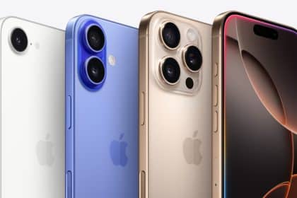 Four iPhone models in different colors shown from back and front angles.