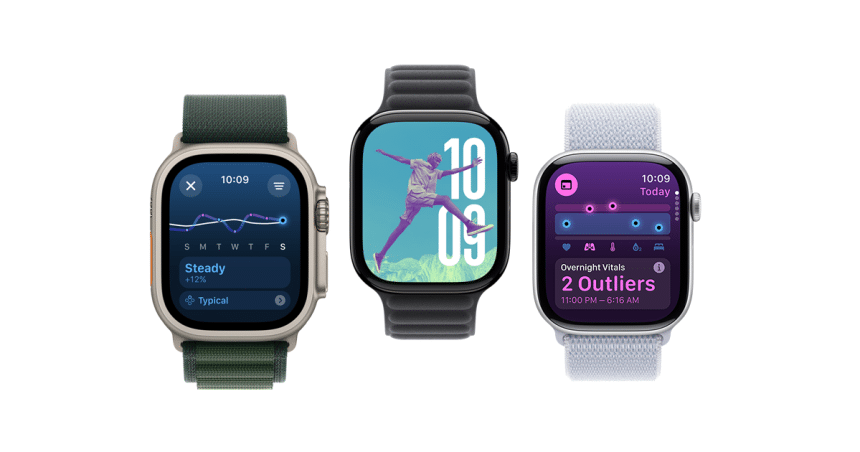 Apple Watch models displaying new watchOS 12 features and redesigned interfaces.