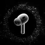 Apple AirPod Pro displayed with a dark, cosmic background.