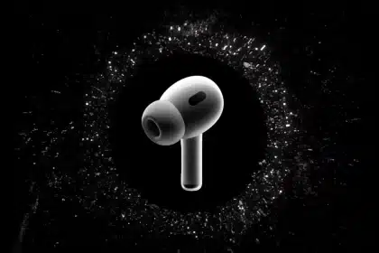 Apple AirPod Pro displayed with a dark, cosmic background.