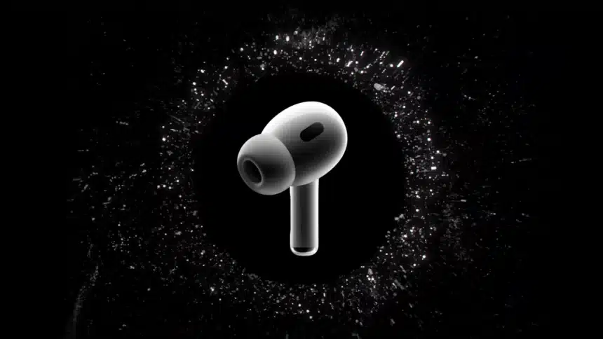 Apple AirPod Pro displayed with a dark, cosmic background.