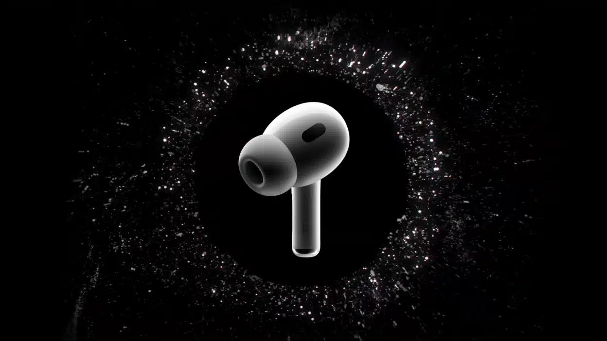 Apple AirPod Pro displayed with a dark, cosmic background.