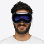 Man wearing Apple Vision Pro headset.