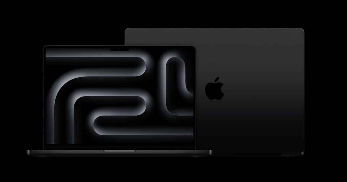 Front and back view of Apple's M3 Ultra MacBook Pro in black.