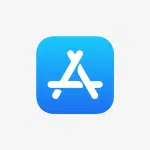 App Store logo on a blue gradient background.