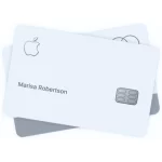 Illustration of two Apple Cards with a name and chip visible.