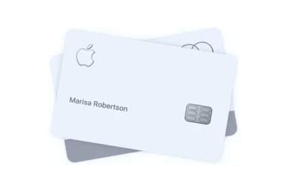 Illustration of two Apple Cards with a name and chip visible.