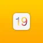 iOS 19 logo on a yellow background