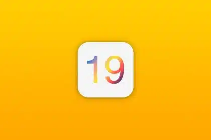 iOS 19 logo on a yellow background