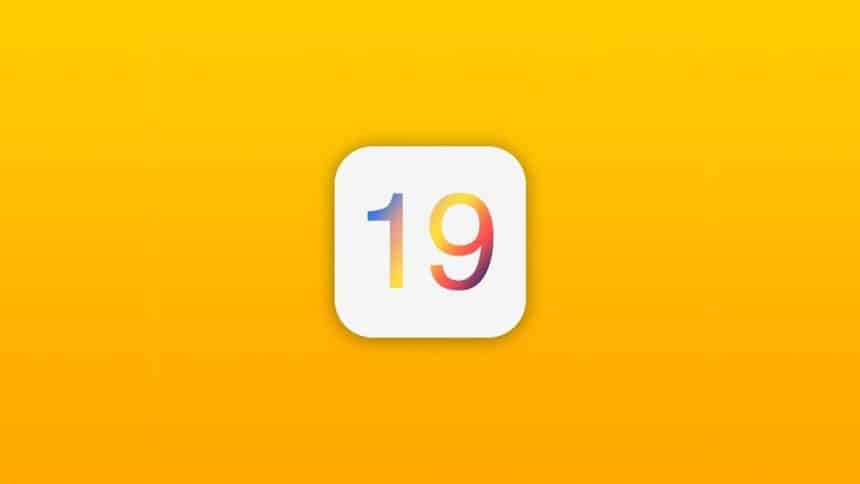 iOS 19 logo on a yellow background