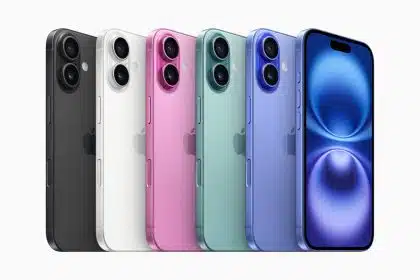 iPhone 16 lineup in various colors displayed side by side.