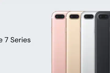 Apple iPhone 7 series in various colours displayed in a row.
