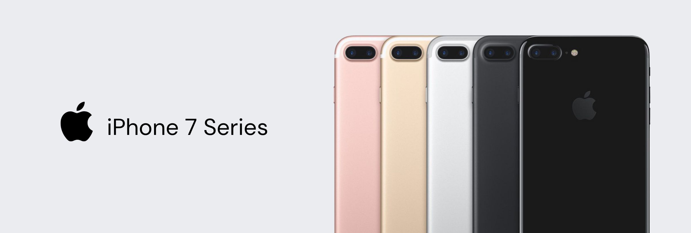 Apple iPhone 7 series in various colours displayed in a row.