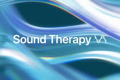 Apple Music Sound Therapy graphic with flowing blue waves