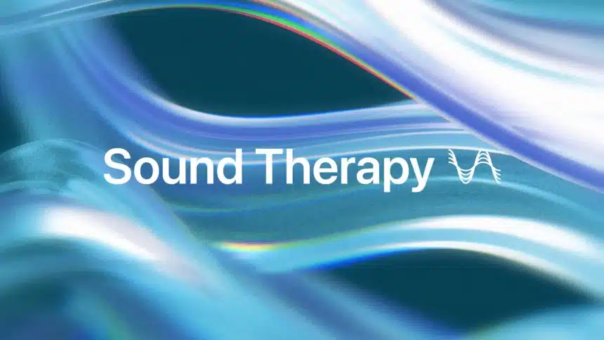 Apple Music Sound Therapy graphic with flowing blue waves