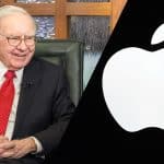 Warren Buffett smiling beside the Apple logo.