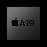 Apple A19 chip logo on a dark background.
