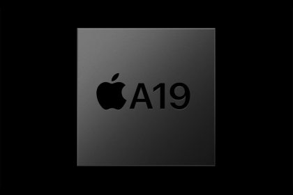 Apple A19 chip logo on a dark background.