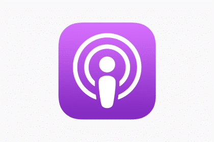 Apple Podcasts app icon with a purple background and white podcast symbol.