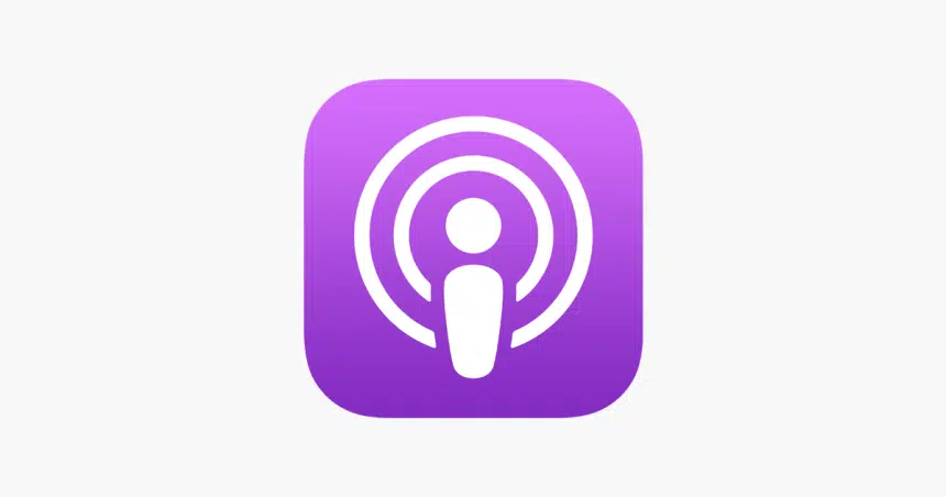Apple Podcasts app icon with a purple background and white podcast symbol.