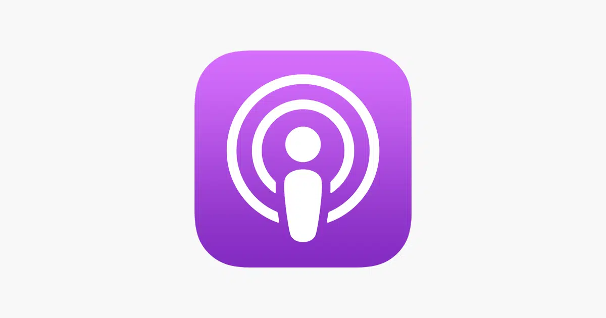 Apple Podcasts app icon with a purple background and white podcast symbol.