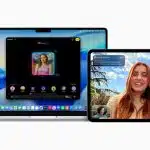 An iPhone, MacBook, and iPad side by side showing different app interfaces on their screens.