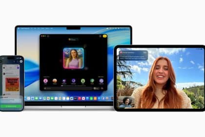 An iPhone, MacBook, and iPad side by side showing different app interfaces on their screens.