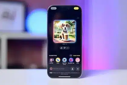 iPhone displaying the Image Playground app with an AI-generated puppy and ChatGPT style options below.