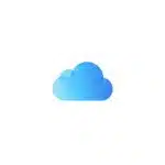 Apple iCloud logo with a blue cloud on a white background.