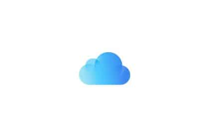 Apple iCloud logo with a blue cloud on a white background.